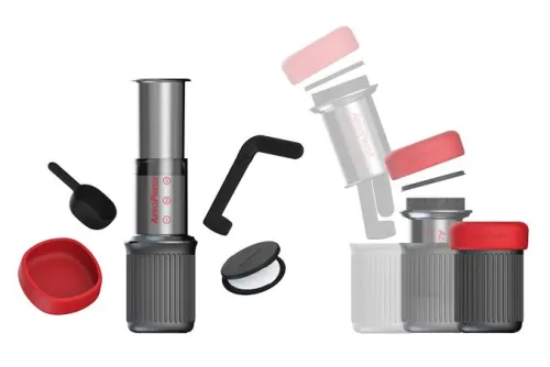 AeroPress Go coffee maker fits into its own mug for easy storage and transport
